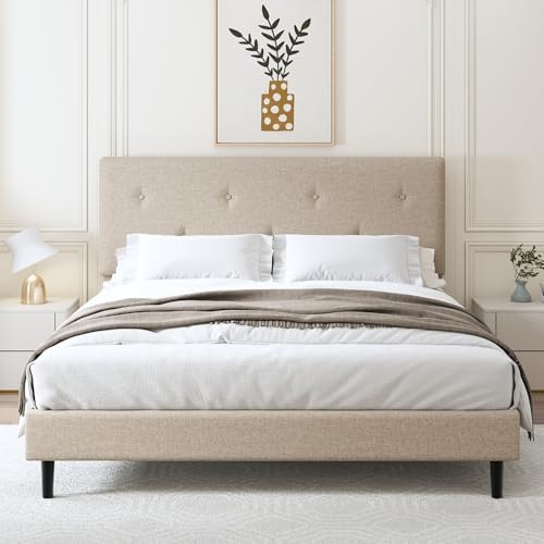 King Size Linen Bed Frame with Adjustable Headboard by Mxhtcewz