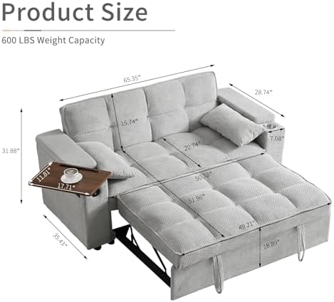 hansones 65'' 3-in-1 Folding Convertible Sofa Bed, Queen Size Pullout Sofa - Image 2