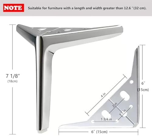 7 inch/18cm Shiny Chrome Metal Furniture Legs Set of 8 - Image 2