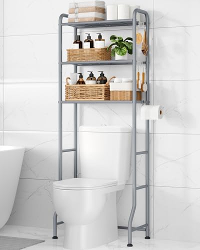 Kitsure Over Toilet Storage Rack, 63.2" H Space-Saving, Holder & Hooks by Kitsure