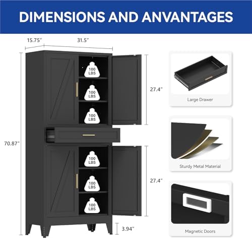 COFaR 71'' Tall Metal Pantry Cabinet - Image 3