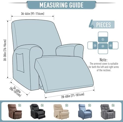 TAOCOCO Oversized Stretch Recliner Chair Covers 4 Piece, Dusty Blue - Image 4