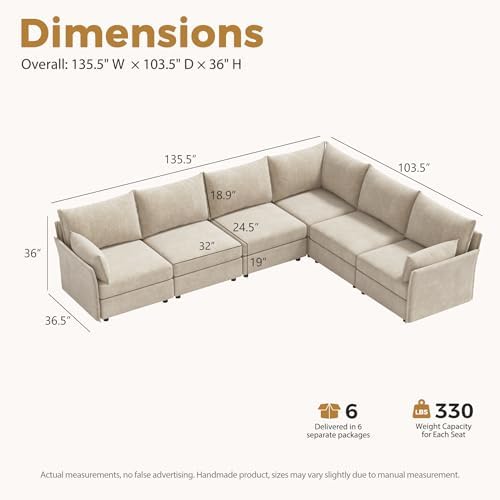 ABCASA 135.5" Oversized Modular Sectional Sofa, L Shaped Convertible Couch - Image 2