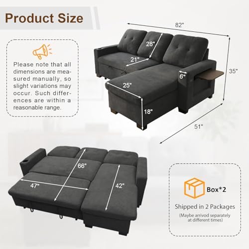 82" L Shaped Sleeper Sofa Bed, Pull Out Sectional Couch - Image 2