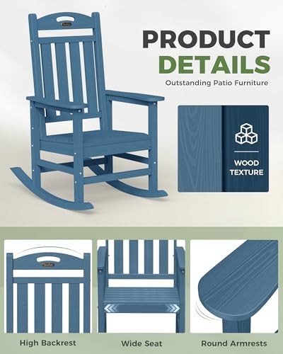 Outdoor Rocking Chair, Oversized Patio Rocking Chair, All Weather - Image 4