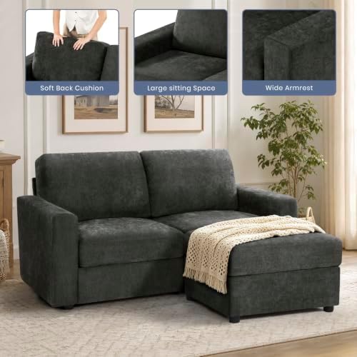 69” Chenille Loveseat Couch W/Movable Ottoman - Image 6