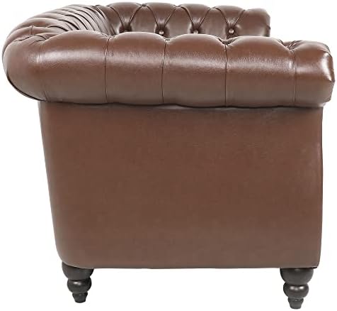 LEVNARY Leather Sofa, Chesterfield Tufted Upholstered 2 Seater Couch, Modern - Image 4