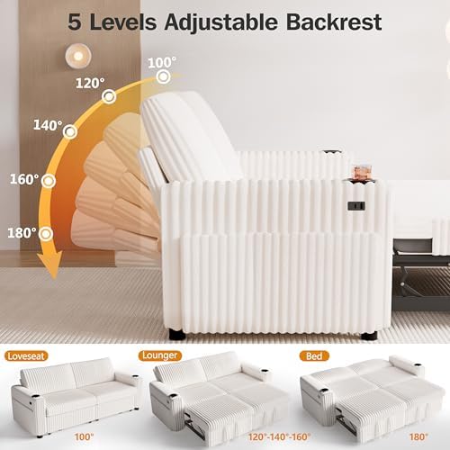 Sunny Heart 91" Plush Corduroy L Shaped Sectional Sleeper Sofa Bed - Image 4