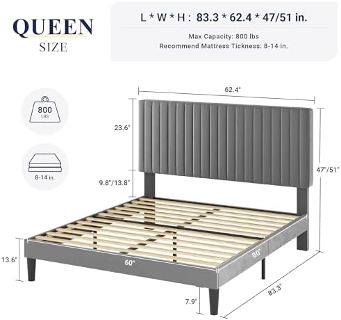 Allewie Queen Bed Frame, Velvet Upholstered Platform Bed - Image 2