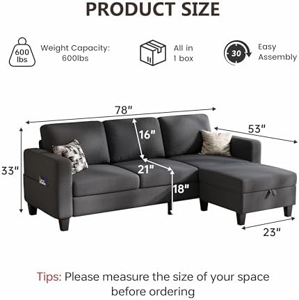 78" Dark Grey L Shaped Sectional Sofa Couch - Image 2