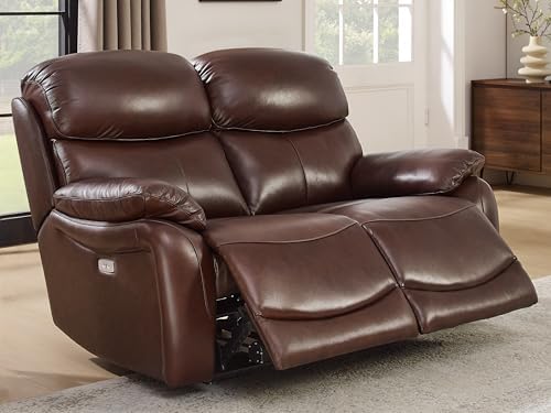 THSUPER Brown Top Grain Leather Power Recliner Sofa Loveseat by ComfortLivingSofas