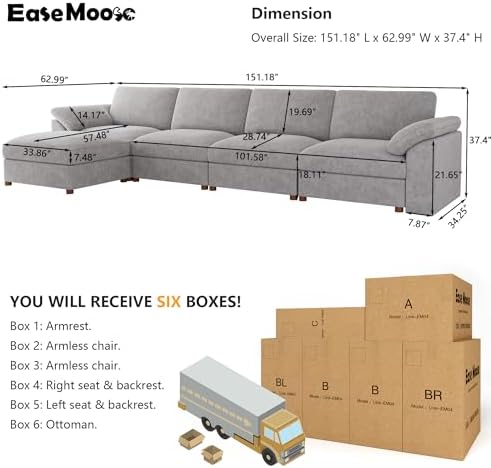 EASE MOOSE Oversized Modular Sectional Sofa, Modern Oversized L Shape Sectional - Image 2