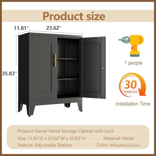 GAIOUS 36" Black Metal Storage Cabinet - Image 3
