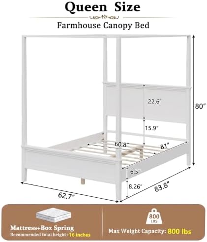 Merax White Queen Size Canopy Bed - Image 2