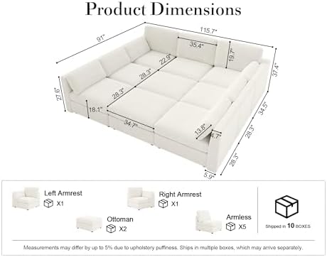 Oversized Modular Sectional Sleeper Sofa Bed Cloud Couches White - Image 2