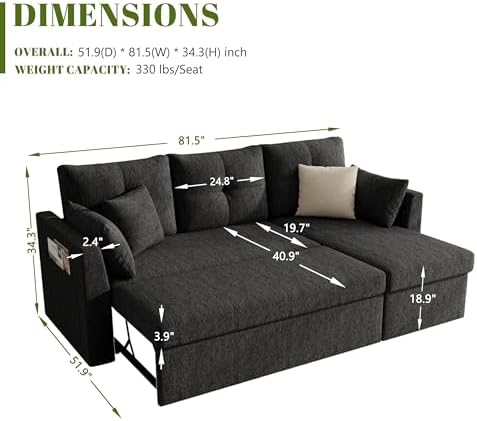 Huatean Home Sleeper Sofa Couch, Sectional Sofa Bed - Image 3
