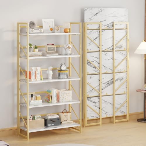 JSB 5 Tier No Assembly Folding Bookshelf, 30.7" Wide Foldable Storage Bookcase - Image 4