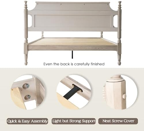 Solid Wood King Size Platform Bed Frame - Image 5