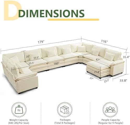Oversized Modular Sectional Sofa Set, Convertible Deep Seat Cloud Couch - Image 2
