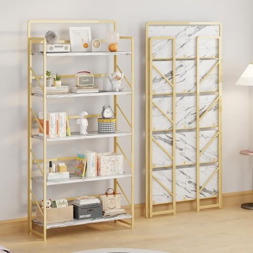 JSB 5Tier No Assembly Folding Bookshelf, 30.3" Wide Foldable Storage Bookcase - Image 4
