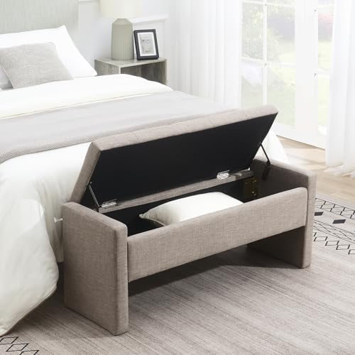 JEEOHEY Storage Ottoman Bench, Linen Tufted Large Shoe Entryway Benches - Image 4