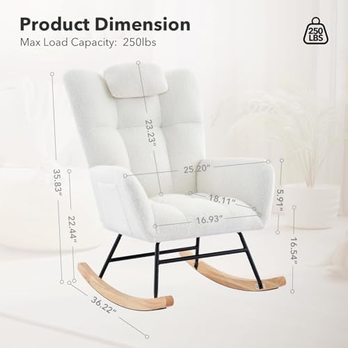 IDEALHOUSE Upholstered Glider Rocking Chair, High Backrest - Image 2