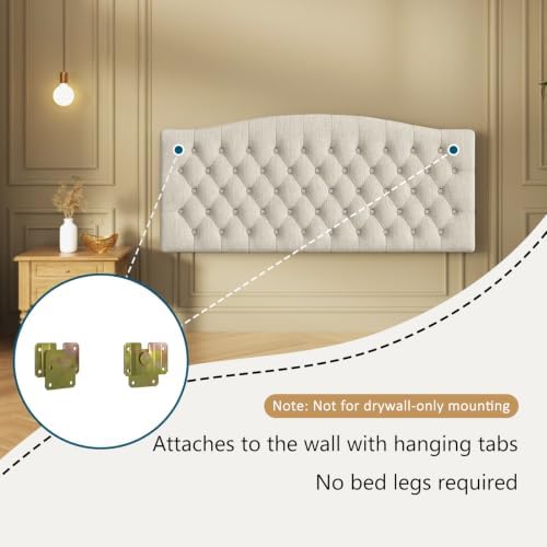 Furpopup Linen Queen Size Headboard Only, Upholstered Wall Mount - Image 5