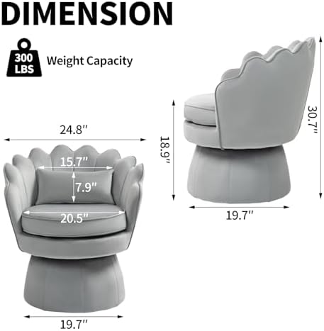 ZJhome 360° Swivel Accent Chair, Mid-Century Modern Velvet Barrel Chair - Image 2