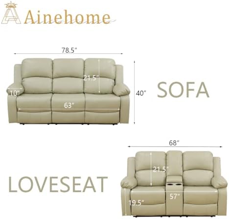 A Ainehome Living Room Furniture Set Leather Recliner Sofa Set Loveseat Chair - Image 2