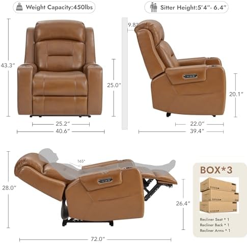 Watson & Whitely Oversized Genuine Leather Power Recliner Chair - Image 3