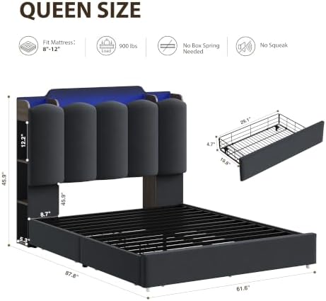 HOSTACK Queen Upholstered Platform Bed Frame - Image 2
