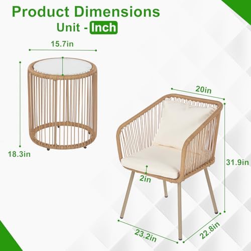 FDW 3-Piece Patio Furniture Set | White | Outdoor Wicker Furniture - Image 7