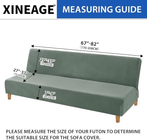 XINEAGE Velvet Armless Futon Cover, Stretch Pet Futon Slipcover, Pea Green - Image 3