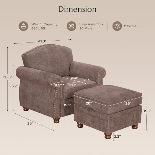 Traditional Accent Chair with Storage Ottoman - Image 2