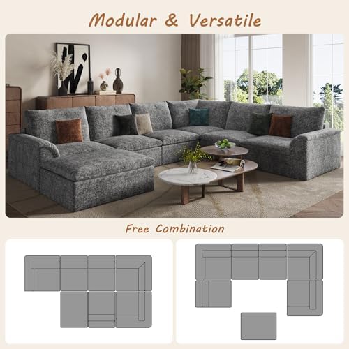 EASE MOOSE 147" 7 Seater Sectional Couches, Boneless Sofa - Image 5