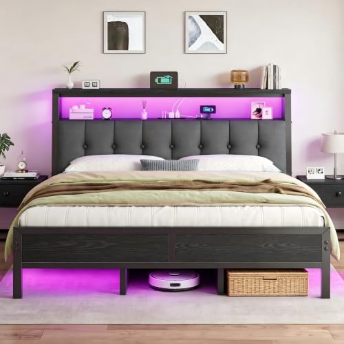 Homkdom King Bed Frame Upholstered Headboard, Charging Station by ElevateYourHome%EF%BC%8CEnhanceEver