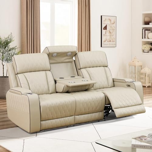 Power Recliner Sofa with LED Lights, Leather Power Reclining Sofa, Living Room - Image 4