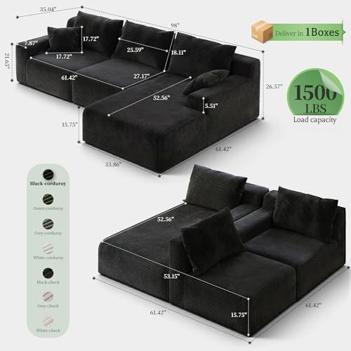 Homkdom Modular Sectional Sofa for Apartment, Right Facing Chaise - Image 3