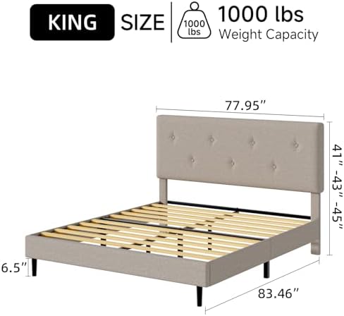 King Size Linen Bed Frame with Adjustable Headboard - Image 2