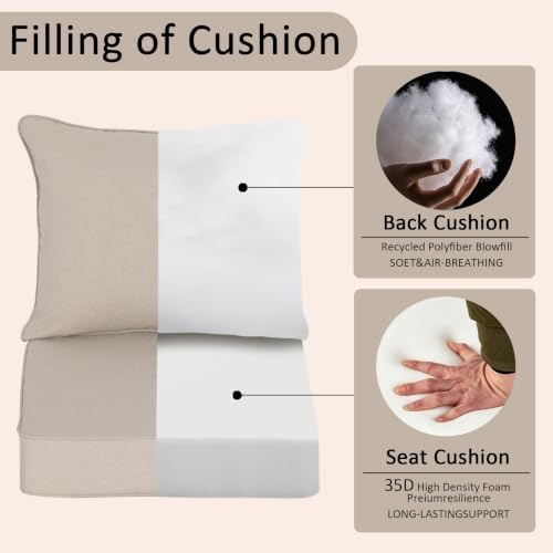 COZYVIDA Patio Seat Cushions, Natural Linen - Image 6