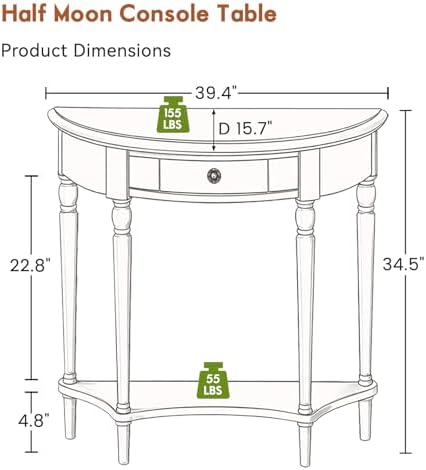 Half Moon Console Table Solid Wood Vintage Entryway Table - Image 2