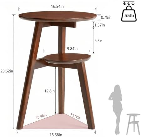 Ikebana Side Table, 2-Tier Round Solid Wood End Table - Image 2