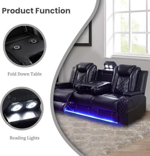 Power Recliner Set with LED Lights, Air Leather Reclining Set with USB - Image 5