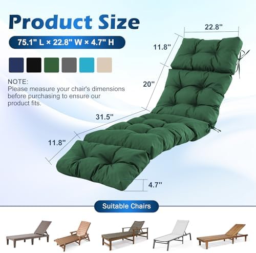 2 Pcs Chaise Lounge Cushions Outdoor, Waterproof & Fade Resistant Patio Lounge - Image 2