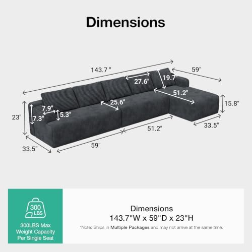 Novilla 144'' L-Shape Boneless Couches - Image 2