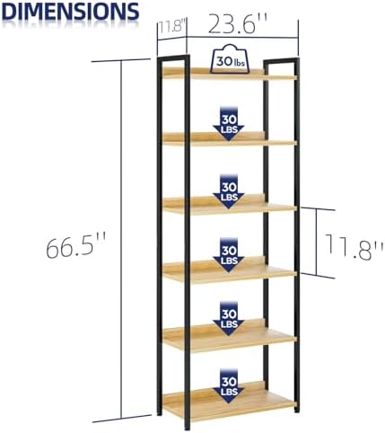 NUMENN Bookshelf, 6 Tier Freestanding Shelving Unit - Image 3