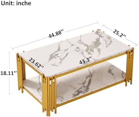 44.88" Rectangle Faux Marble Coffee Table, Modern Coffee Table Cocktail Table - Image 2