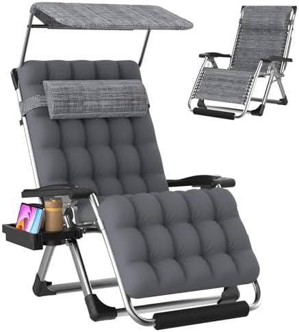 Suteck Zero Gravity Chair with Canopy, 33In XXL Oversized Lounge Chairs by Suteck