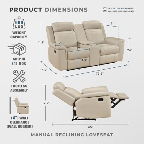 Lexicon Top Grain Leather Match Manual Double Reclining Loveseat - Image 2