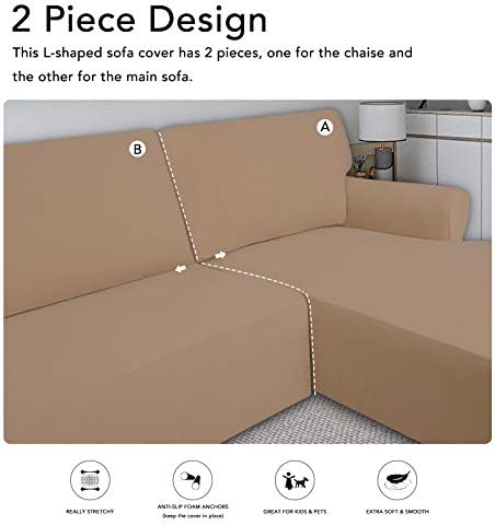 PureFit Stretch Sectional Couch Covers 2 pcs Non Slip L Shape Sofa Cover - Image 5